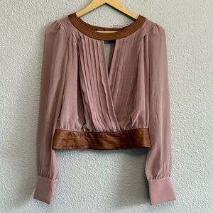 Double zero Faux Leather & Chiffon Blouse‎ NWOT Size Large